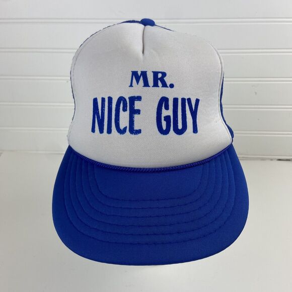Vintage Foam Mesh Rope Snapback Trucker Hat Blue White Mr. Nice Guy Cap - Picture 1 of 9